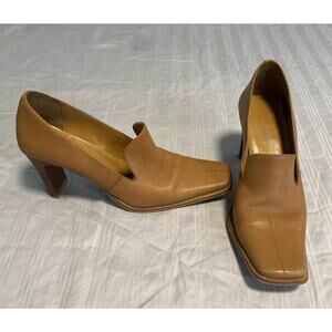 Diba Women's Hazelnut Square Stitch Toe Leather Shoe Size 8M Career Wood Heel